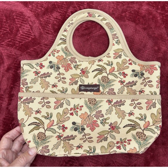 Longaberger Handbags - Longaberger Autumn Path Booking Tote Woodsy Open Top Acorn Leaves Fall EUC